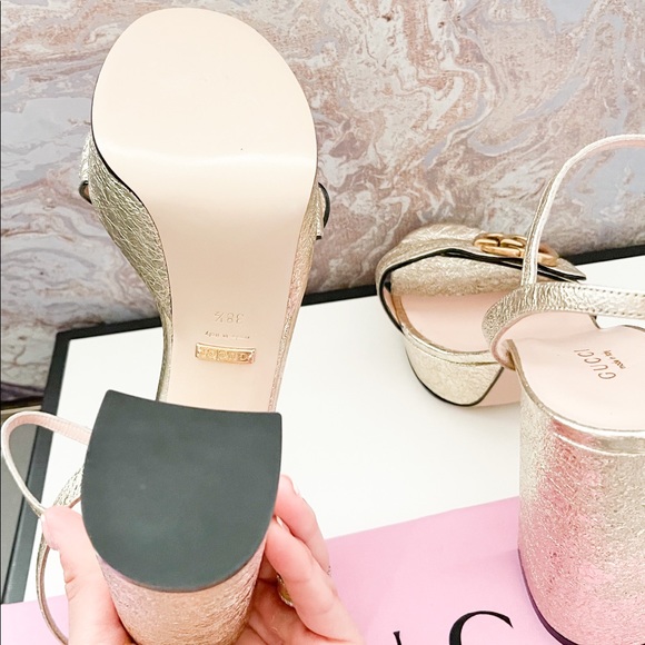 Sold New! Gucci GG Marmont Metallic Gold Sandals - Picture 8 of 10
